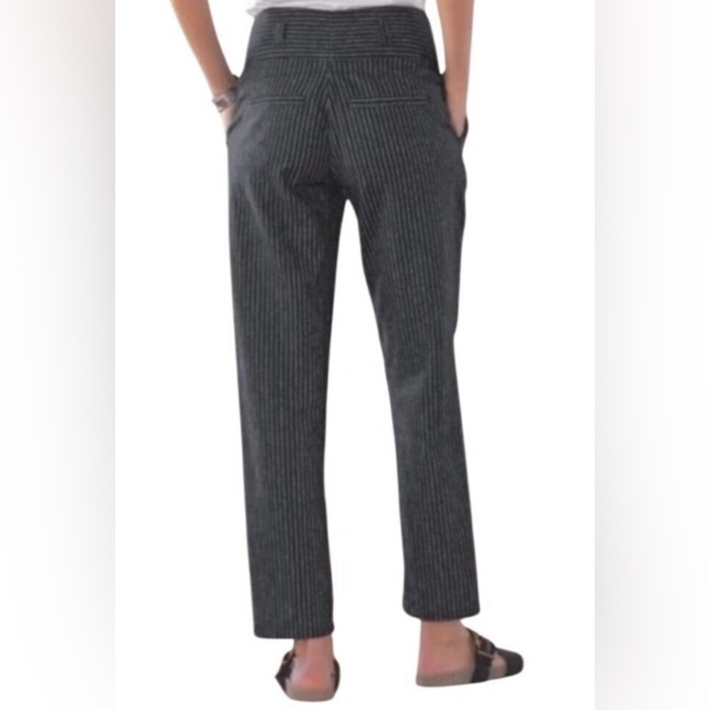 Sundance Amelia Linen Blend Pinstripe Black Trouser Paper Bag Pants Sz 14 Petite - Picture 2 of 16